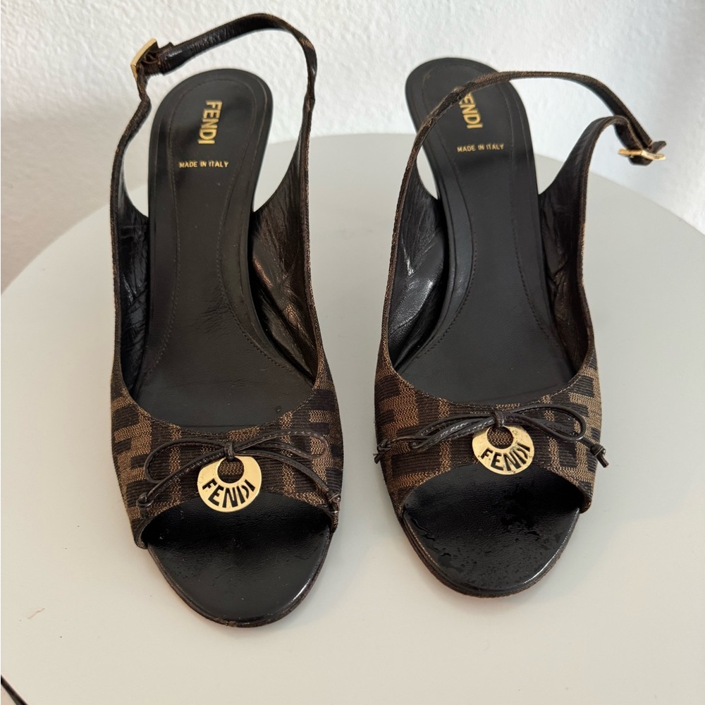 Authentic Fendi Black and Brown Slingback Heels